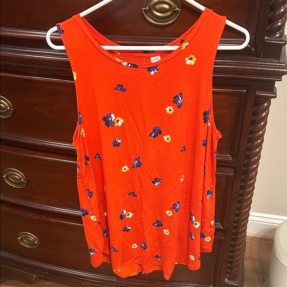 Floral Sleeveless Top - Orange and Blue